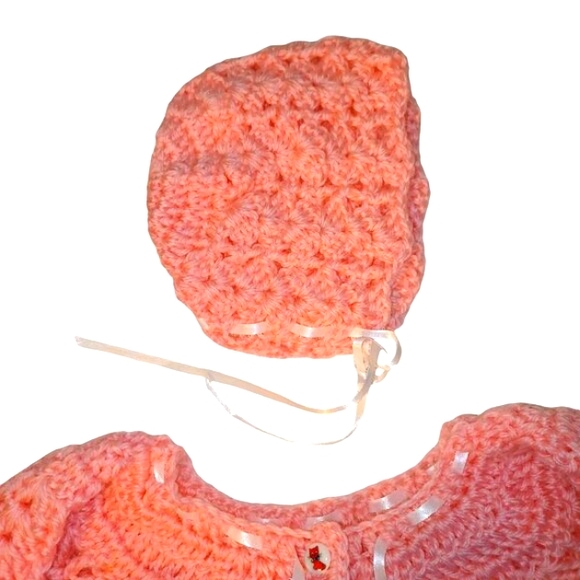 NEW! 2 Pc Pink Hand Crocheted Baby Set 4509 - Picture 3 of 6